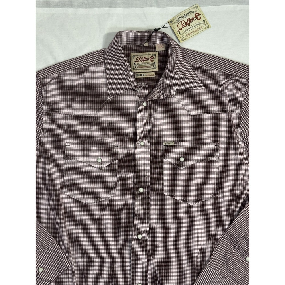 Rafter C Shirt‎ Mens L ProFlex45 Stretch Western Pearl Snap Red Paisley Cowboy